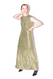 Sleeveless Olive Green Balloon Maxi Dress