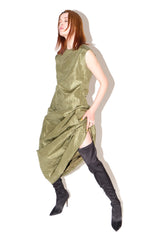 Sleeveless Olive Green Balloon Maxi Dress
