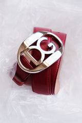 D&G Red Leather Belt with Silver Logo Buckle