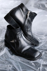 Black Leather Ankle Boots with Silver Snake