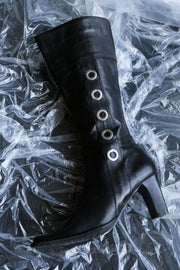 Leather Knee High Boots with Silver Ring Details