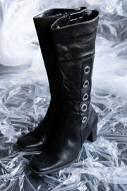 Leather Knee High Boots with Silver Ring Details